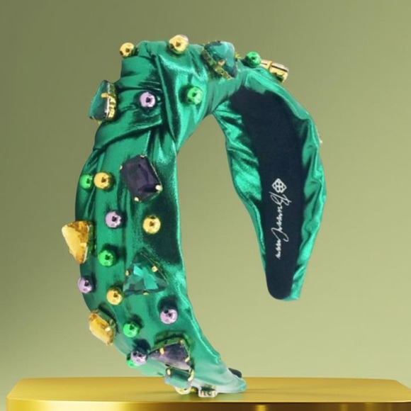Brianna Cannon Green Headband metallic Crystal hand sewn New main image 10